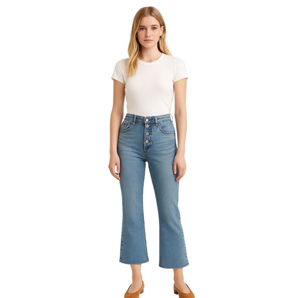 Madewell Cali Demi Boot Button Fly Jeans Preppy  Mid Rise 23 Raw Hem Dory Wash